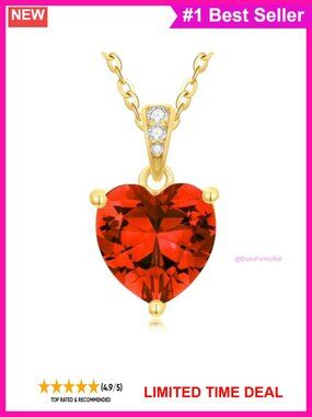 14K Solid Gold Birthstone Heart Necklace Dainty Yellow Gold Pendant for Women